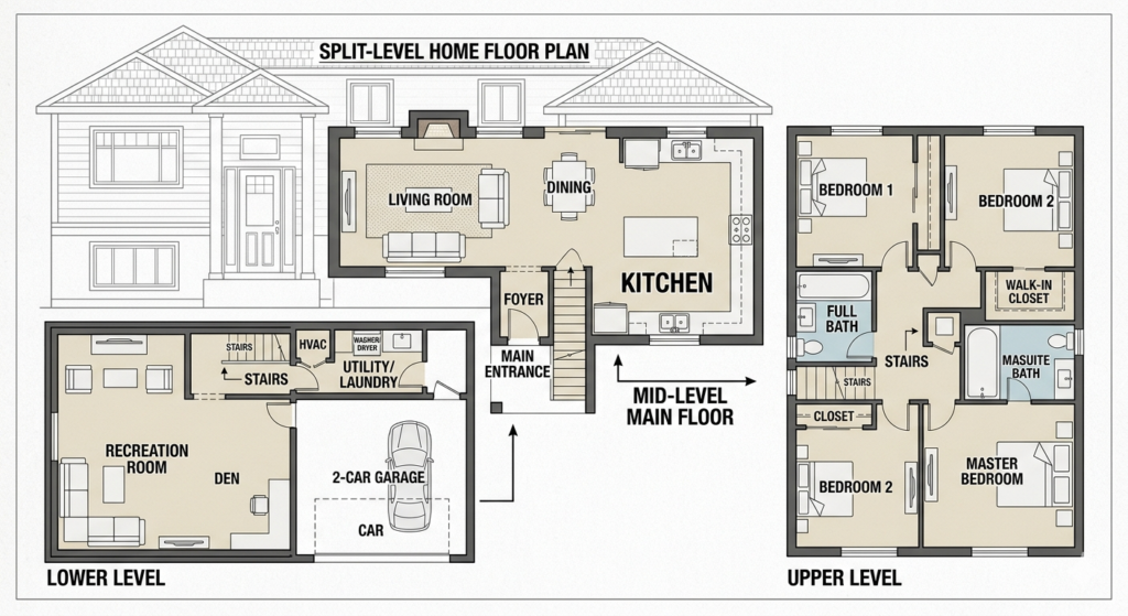 split level home kitchen remodel layout.

